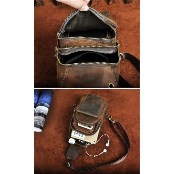 Men Outdoor Casual Travel Hiking Tea Crossbody Chest Sling Bag Rig One Shoulder - Picture 4 of 7